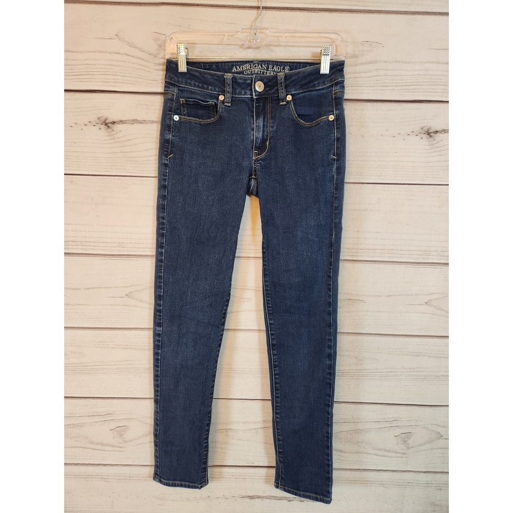 American Eagle Outfitters Womens Blue Solid Stretch Low Rise Skinny Jean…